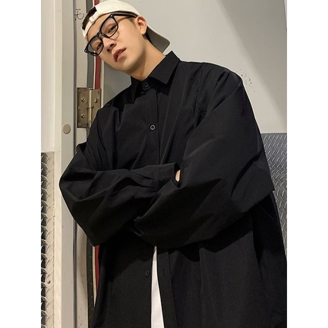 WidoWilder-Long-Sleeve Button-Up Plain Shirt