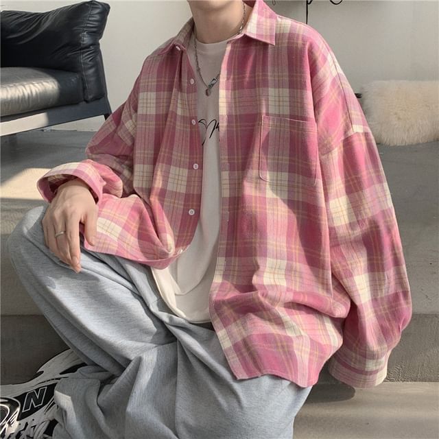 WidoWilder-Long-Sleeve Plaid Button-Up Shirt