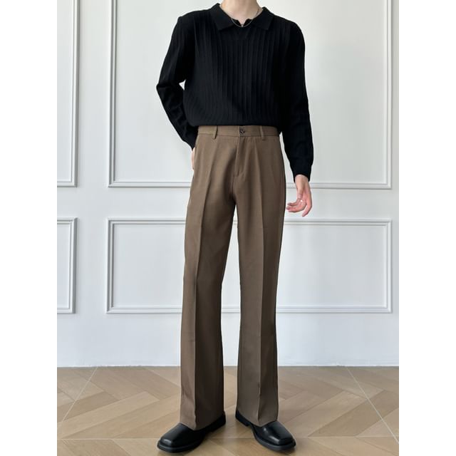 WidoWilder-Mid Rise Plain Flared Dress Pants