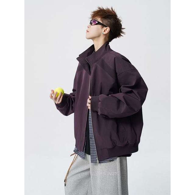 WidoWilder-Stand Collar Zip-Up Plain Jacket