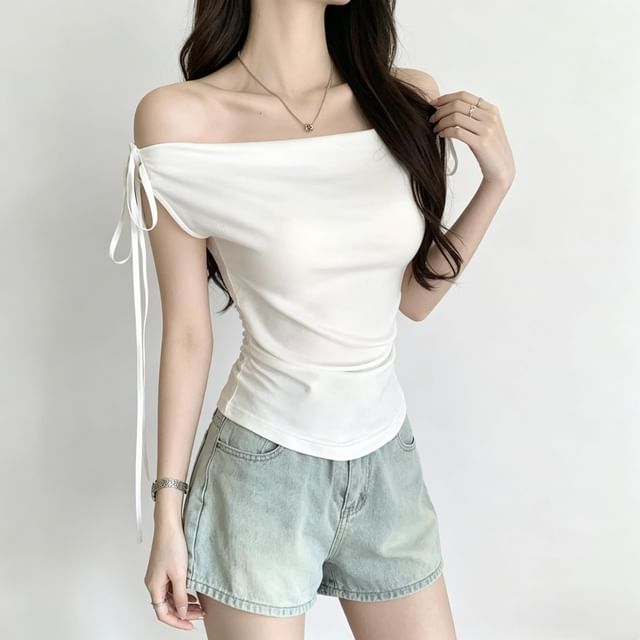 Wildery-Cap-Sleeve Off Shoulder Plain Top