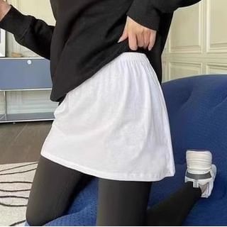 Wildery-Elastic Waist Plain Mini A-Line Skirt