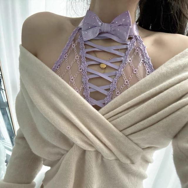 Wildery-Halter Neck Lace Trim Bra