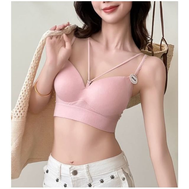 Wildery-Halter Neck Plain Lace Trim Bra Top