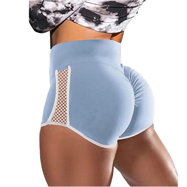 Wildery-High Waist Mesh Panel Yoga Shorts