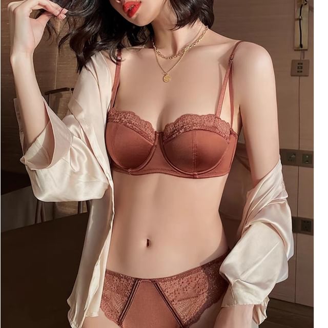 Wildery-Lace Trim Bra Top Panties Set