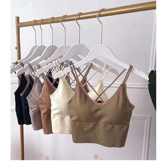 Wildery-Lace Trim Padded Crop Cami Top