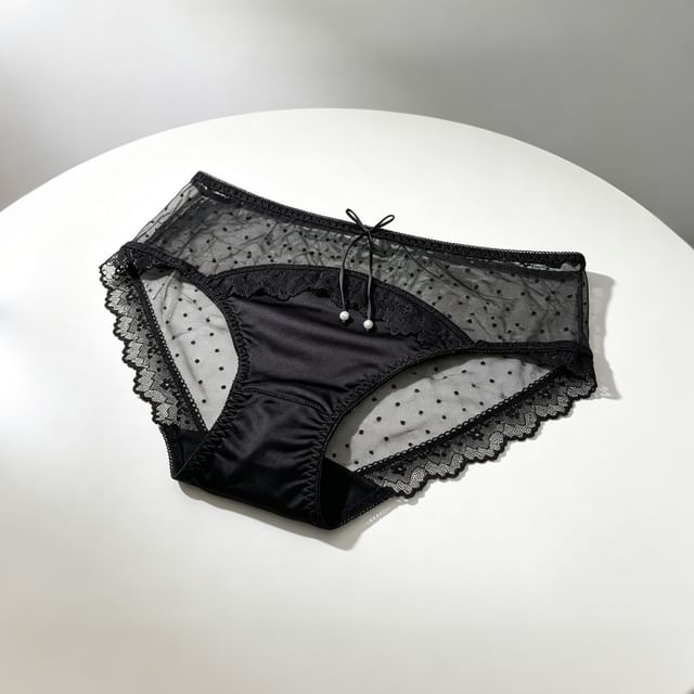 Wildery-Lace Trim Sheer Dotted Panties