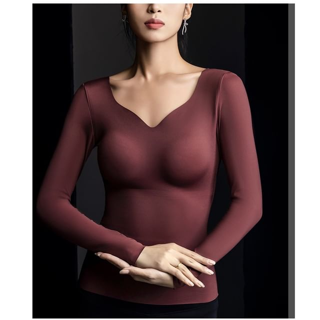 Wildery-Long-Sleeve Plain Padded Slim Fit Top
