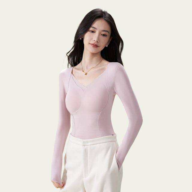 Wildery-Long-Sleeve Plain Padded Slim Fit Top