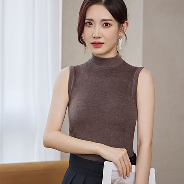 Wildery-Mock Neck Plain Slim Fit Tank Top
