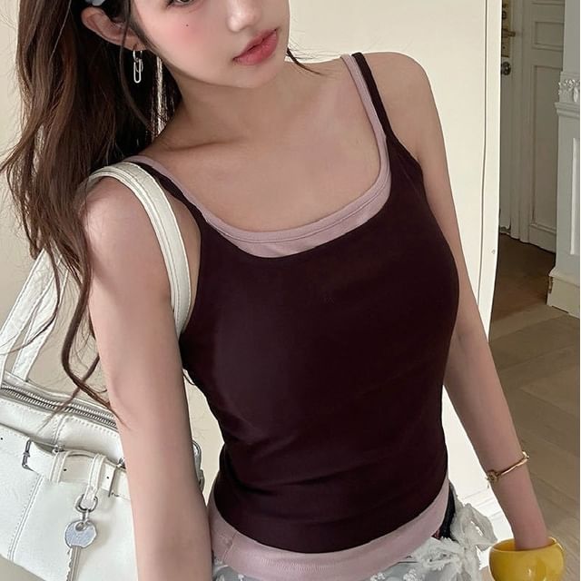 Wildery-Mock Two Piece Padded Camisole Top