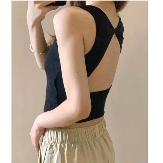 Wildery-Open Back Plain Crop Bra Top
