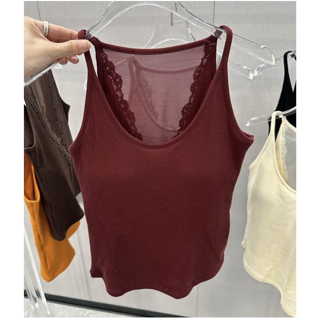 Wildery-Plain Lace Trim Camisole Top