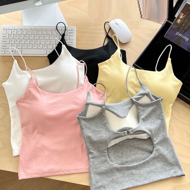 Wildery-Plain Open Back Padded Slim Fit Camisole Top
