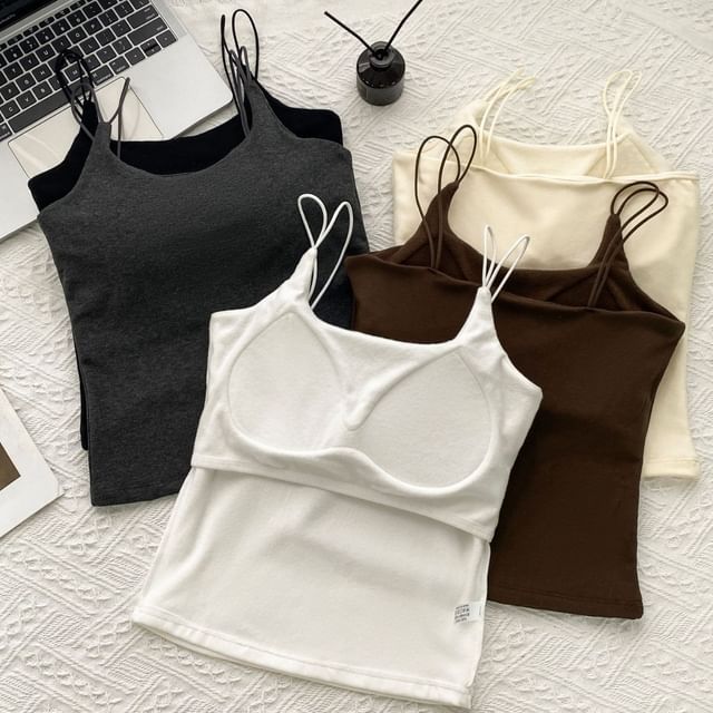 Wildery-Scoop Neck Plain Padded Crop Cami Top