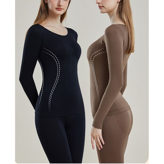 Wildery-Set Long-Sleeve Plain Top Leggings
