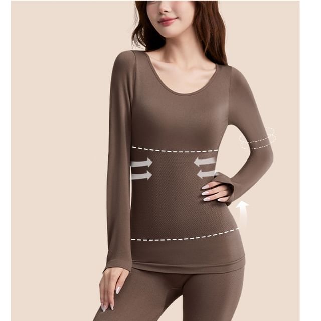 Wildery-Set Long-Sleeve Plain Warming Top Leggings