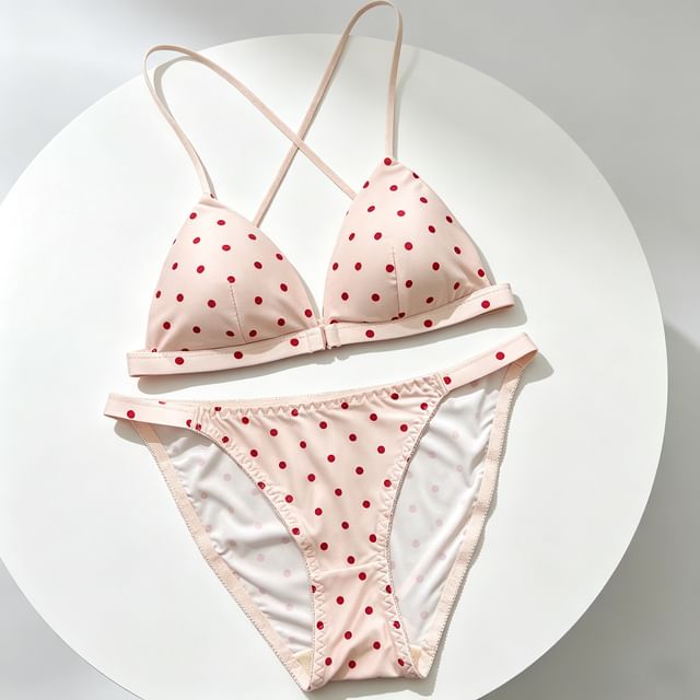 Wildery-Set Polka Dot Triangle Bralette Panties