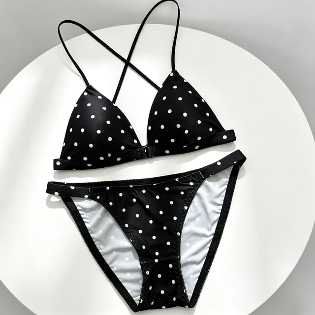 Wildery-Set Polka Dot Triangle Bralette Panties