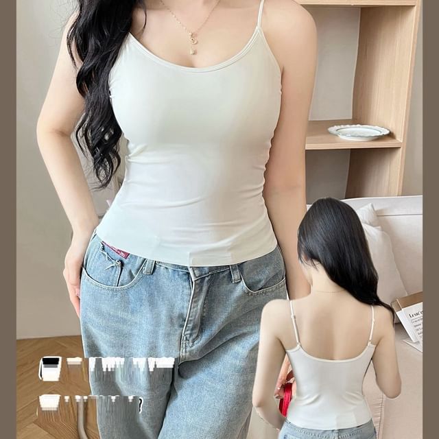 Wildery-Spaghetti Strap V-Neck Plain Cami Top