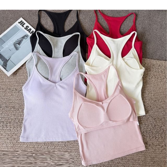 Wildery-Spaghetti Strap V-Neck Plain Cami Top