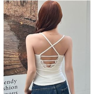 Wildery-Square Neck Lace Panel Open Back Crop Camisole Top