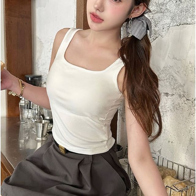 Wildery-Square Neck Plain Padded Tank Top