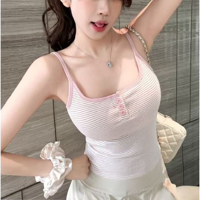 Wildery-Square Neck Striped Camisole Top