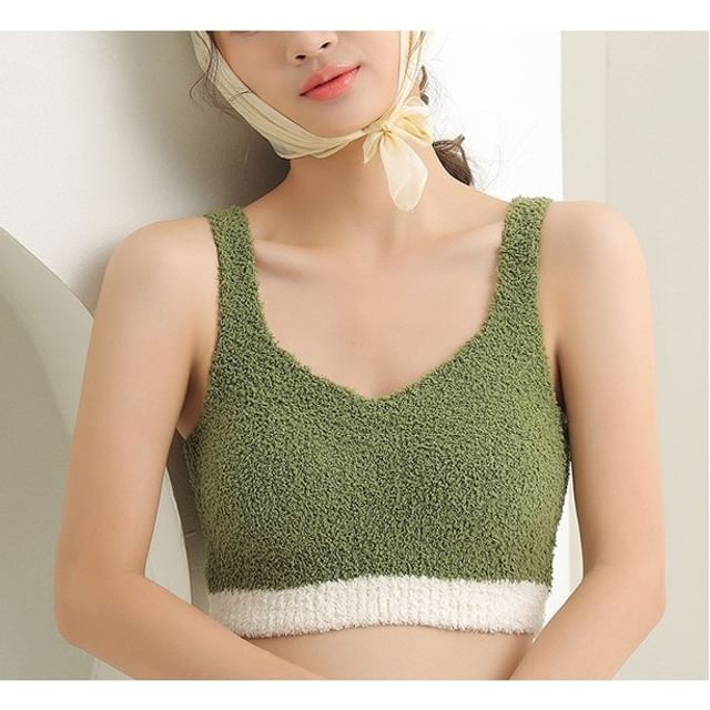 Wildery-Two-Tone Faux Shearling Bra Top