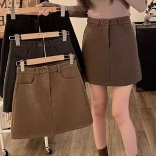 Wildfoea-High Rise Plain Mini A-Line Skirt