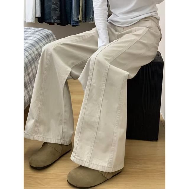 Wildfoea-High Rise Plain Wide Leg Jeans