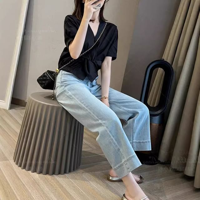 Wildfoea-High Rise Straight Leg Jeans