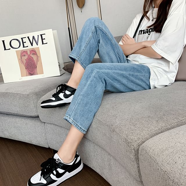 Wildfoea-High Rise Tapered Jeans