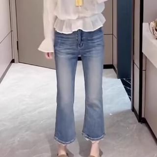Wildfoea-High Rise Washed Crop Flared Jeans