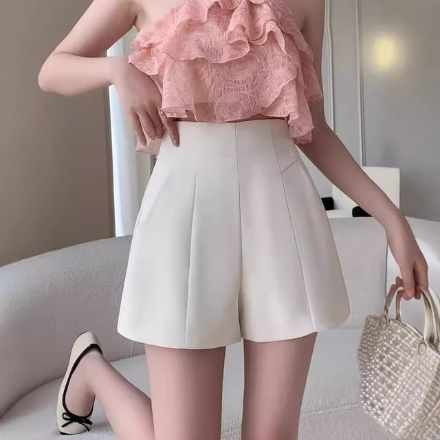 Wildfoea-High Waist Plain Dress Shorts