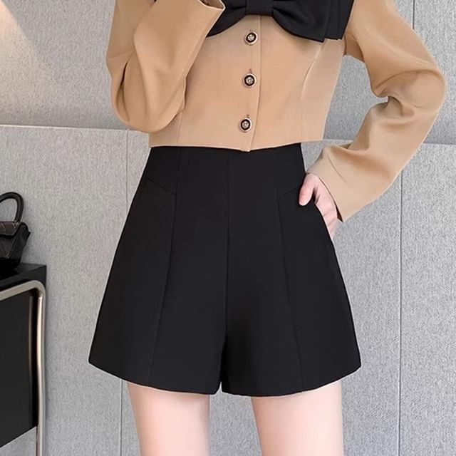 Wildfoea-High Waist Plain Dress Shorts