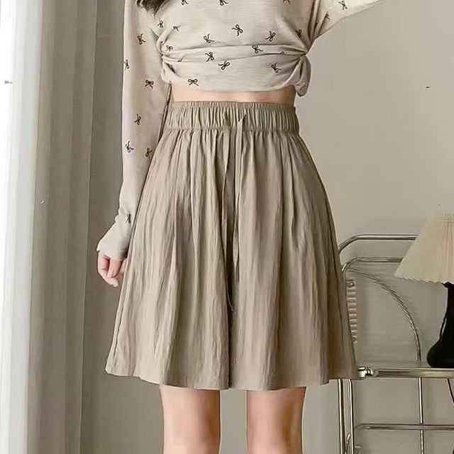 Wildfoea-High Waist Plain Wide Leg Shorts