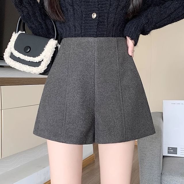 Wildfoea-High Waist Plain Wide Leg Shorts