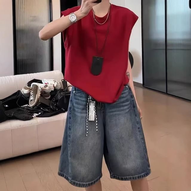 Wildfoea-High Waist Washed Jorts