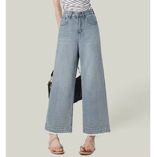 Wildfoea-High Waist Wide Leg Jeans