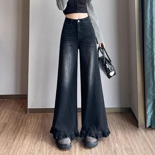 Wildfoea-High Waist Wide Leg Jeans