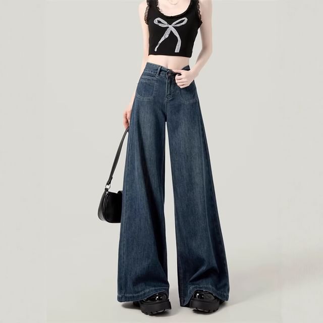Wildfoea-High Waist Wide Leg Jeans
