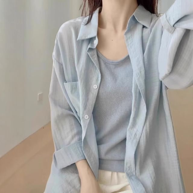 Wildfoea-Long-Sleeve Linen Plain Shirt