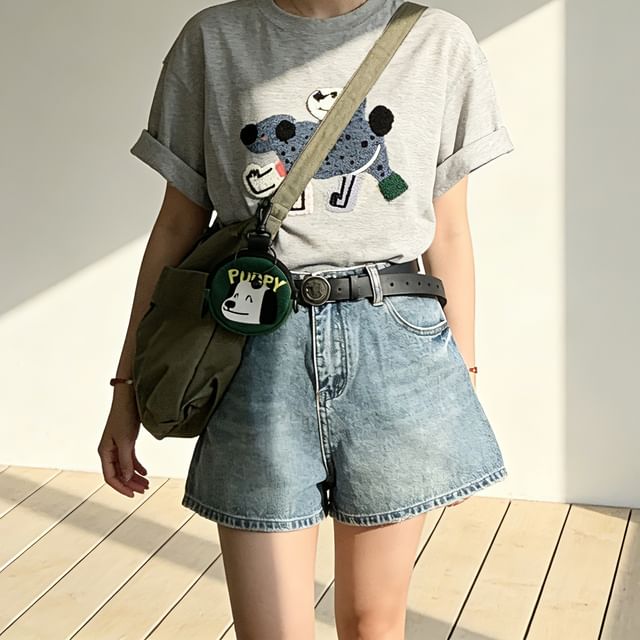 Wildfoea-Mid Waist Denim Shorts