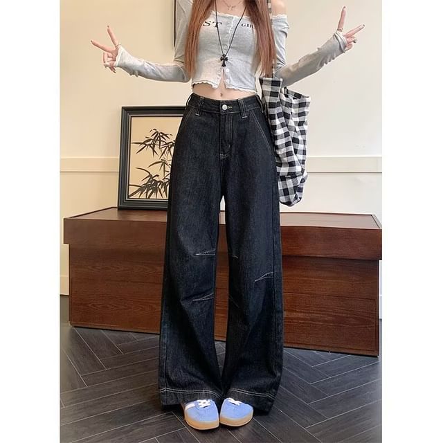 Wildfoea-Mid Waist Wide Leg Jeans