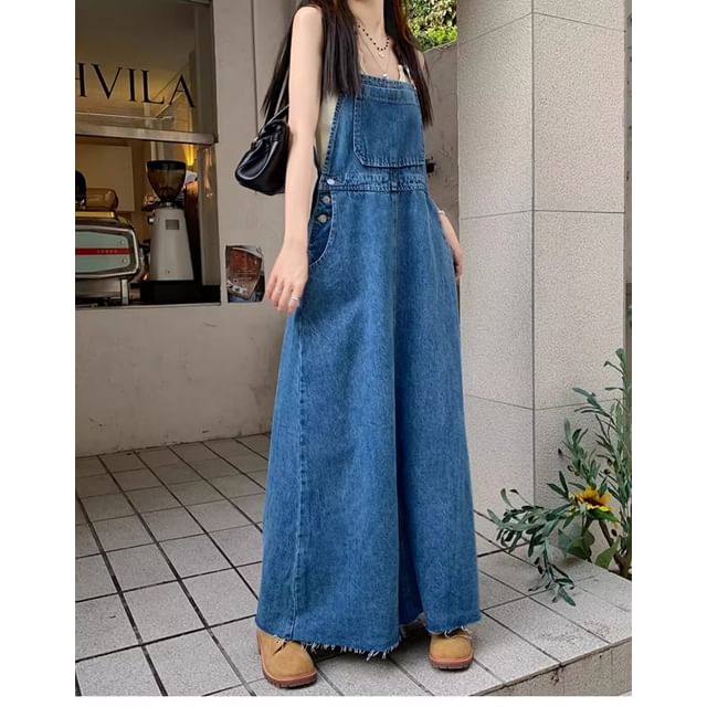 denim maxi jumper dress 90s Vintage Cherokee Denim Dress - Embroidered Denim Blue Maxi Dress -  Overalls Dress - Jumper Dress