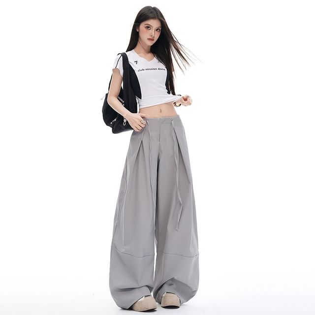 Windflower-Drawstring Waist Wide-Leg Cargo Pants