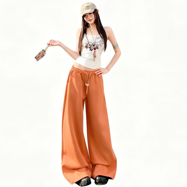 Windflower-Drawstring Waist Wide Leg Sweatpants
