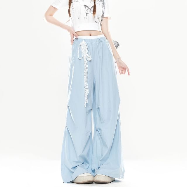 Windflower-Drawstring Waist Wide Leg Sweatpants